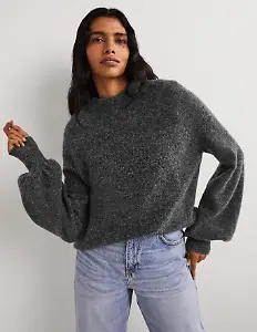Flauschiger Pullover mit Blousonärmeln in Grau von Boden