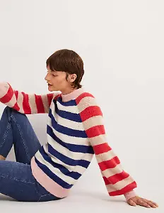 Flauschiger Pullover mit Blousonärmeln im Streifenmix von Boden
