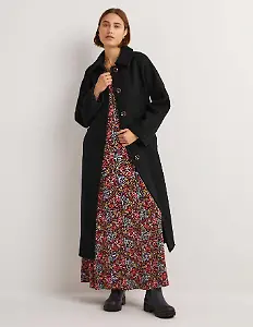 Strukturierter Maxi-Wollmantel mit Gürtel