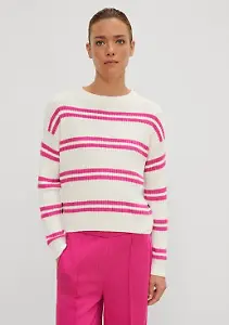 Pink gestreifter Strickpullover mit Alpakawolle