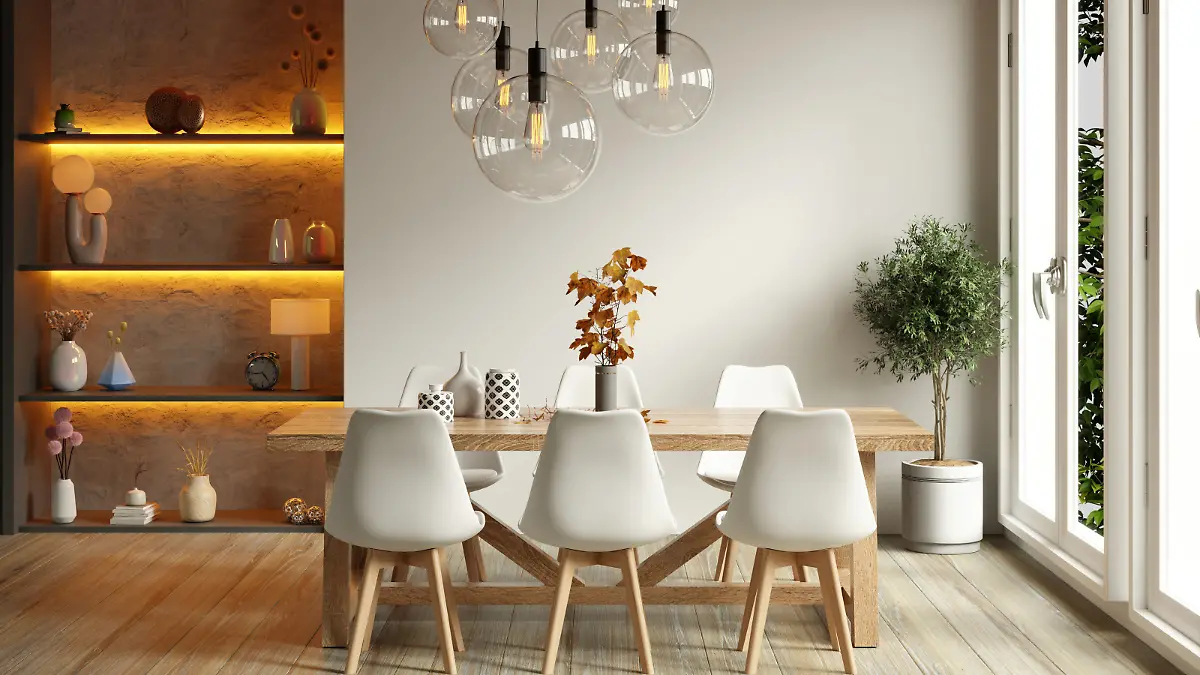 Modern dining room interior design,Modern interior of cozy kitchen- 3D rendering