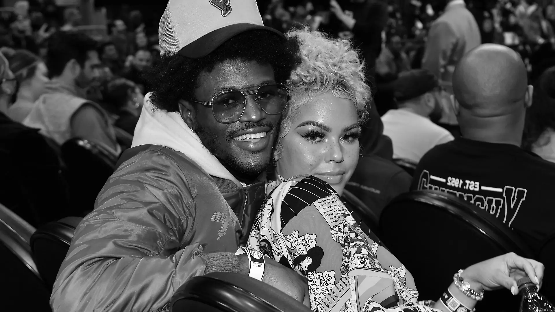 ATLANTA, GEORGIA - DECEMBER 17:   DC Young Fly and Jacky Oh attend the game between the Denver Nuggets and the Atlanta Hawks at State Farm Arena on December 17, 2021 in Atlanta, Georgia. (Photo by Paras Griffin/Getty Images)