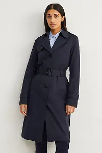 Dunkelblauer Trenchcoat mit Gürtel