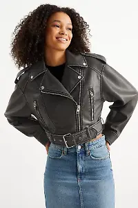 Crop Bikerjacke - Lederimitat