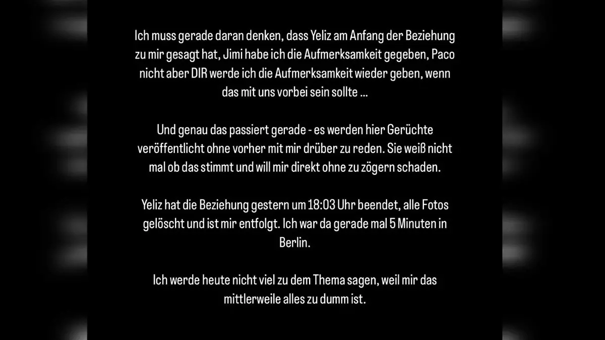 Jannik Kontalis meldet sich via Instagram zur Trennung von Yeliz Koc