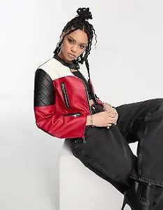 Motocross-Jacke aus Kunstleder in Rot von ASOS DESIGN