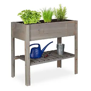 Relaxdays Hochbeet Holz Grau