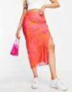 Satin midi Rock in Rosa mit Wirbelprint