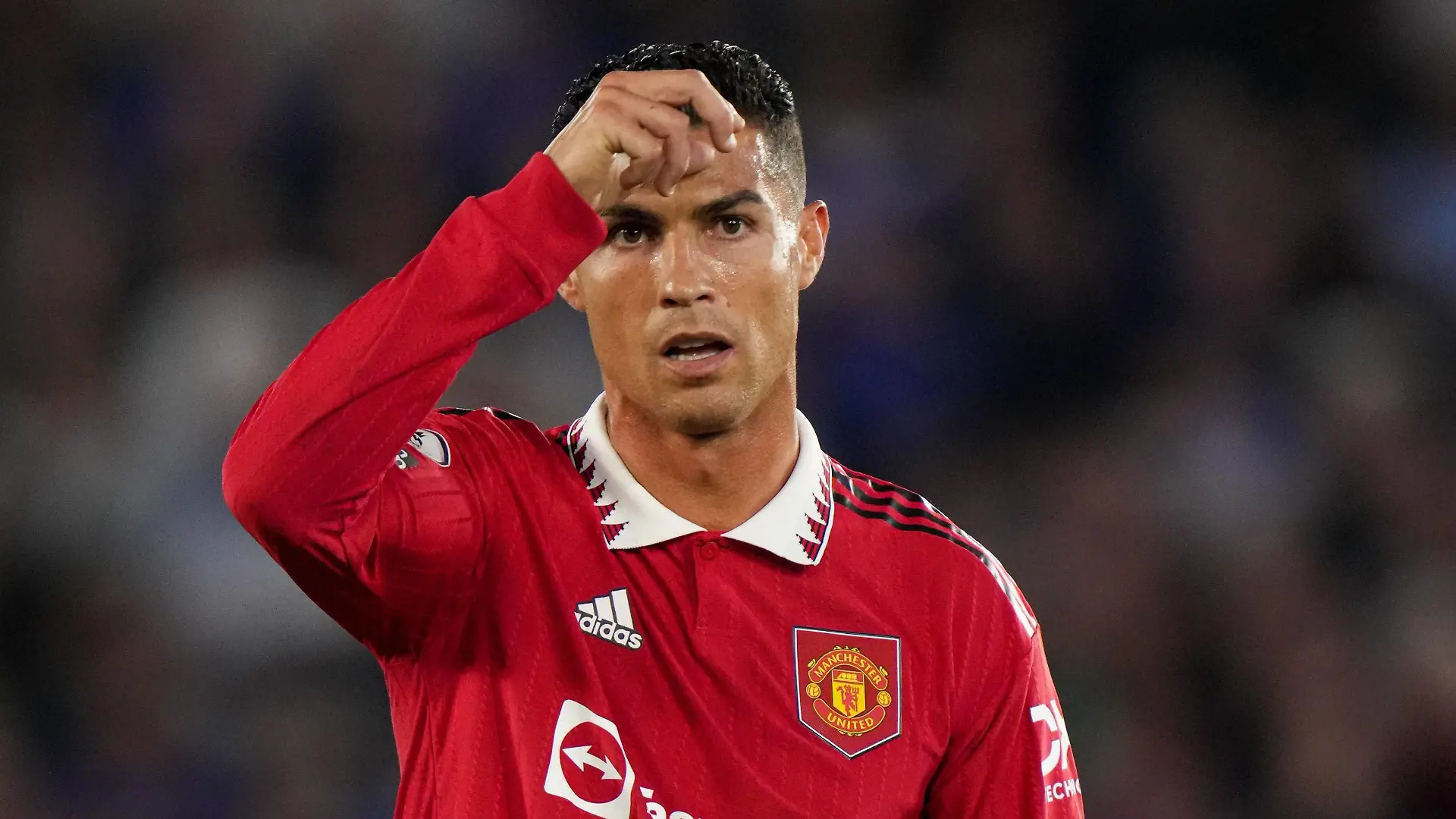 Mandatory Credit: Photo by Joe Toth/Shutterstock 13357326w Cristiano Ronaldo of Manchester United, ManU 7 Leicester City v Manchester United, Premier League, Football, King Power Stadium, Leicester, UK - 01 Sep 2022 EDITORIAL USE ONLY No use with unauthorised audio, video, data, fixture lists, club/league logos or live services. Online in-match use limited to 120 images, no video emulation. No use in betting, games or single club/league/player publications. Leicester City v Manchester United, Premier League, Football, King Power Stadium, Leicester, UK - 01 Sep 2022 EDITORIAL USE ONLY No use with unauthorised audio, video, data, fixture lists, club/league logos or live services. Online in-match use limited to 120 images, no video emulation. No use in betting, games or single club/league/player publications. PUBLICATIONxINxGERxSUIxAUTXHUNxGRExMLTxCYPxROMxBULxUAExKSAxONLY Copyright: xJoexToth/Shutterstockx 13357326w 