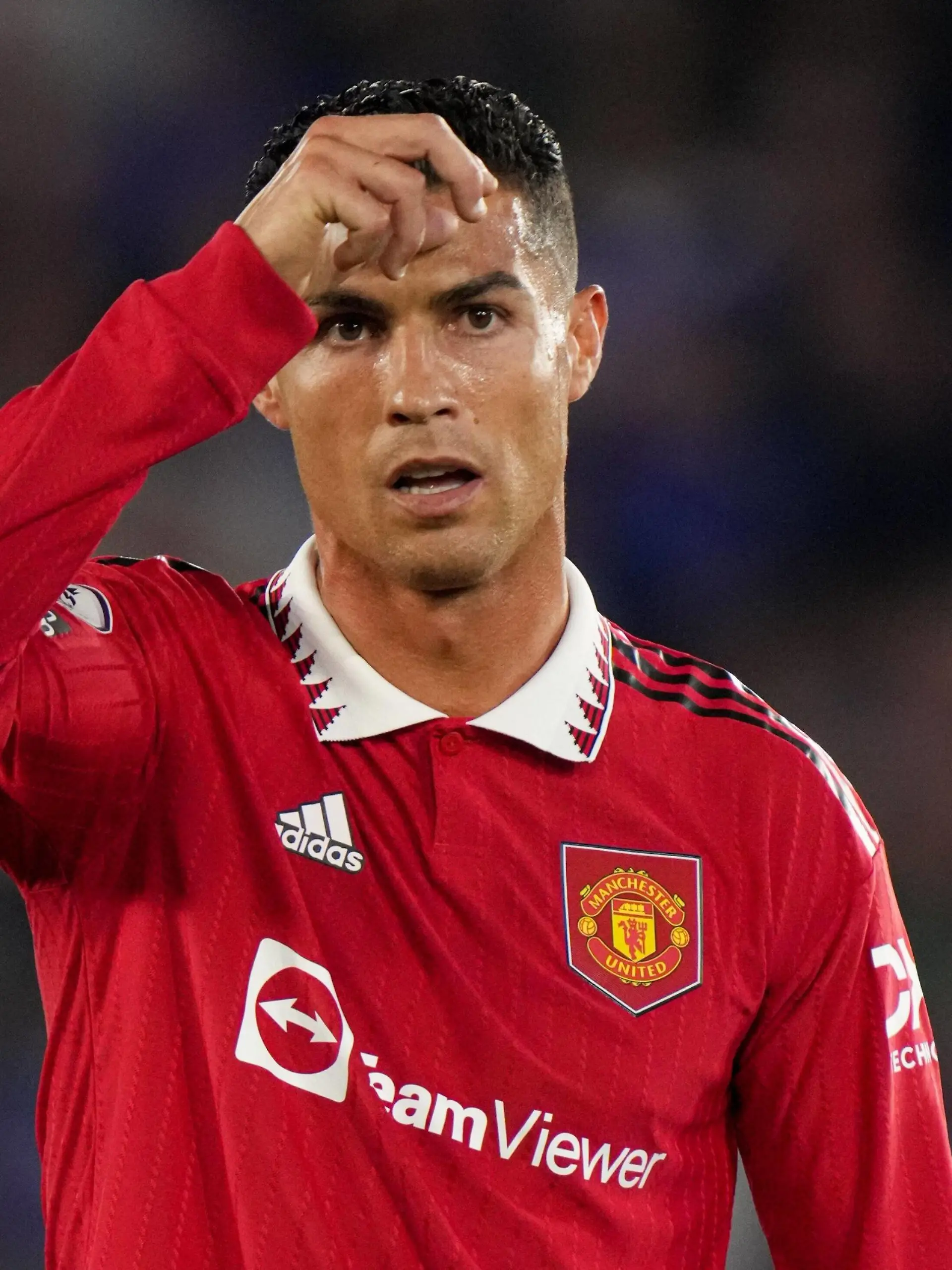 Mandatory Credit: Photo by Joe Toth/Shutterstock 13357326w Cristiano Ronaldo of Manchester United, ManU 7 Leicester City v Manchester United, Premier League, Football, King Power Stadium, Leicester, UK - 01 Sep 2022 EDITORIAL USE ONLY No use with unauthorised audio, video, data, fixture lists, club/league logos or live services. Online in-match use limited to 120 images, no video emulation. No use in betting, games or single club/league/player publications. Leicester City v Manchester United, Premier League, Football, King Power Stadium, Leicester, UK - 01 Sep 2022 EDITORIAL USE ONLY No use with unauthorised audio, video, data, fixture lists, club/league logos or live services. Online in-match use limited to 120 images, no video emulation. No use in betting, games or single club/league/player publications. PUBLICATIONxINxGERxSUIxAUTXHUNxGRExMLTxCYPxROMxBULxUAExKSAxONLY Copyright: xJoexToth/Shutterstockx 13357326w 