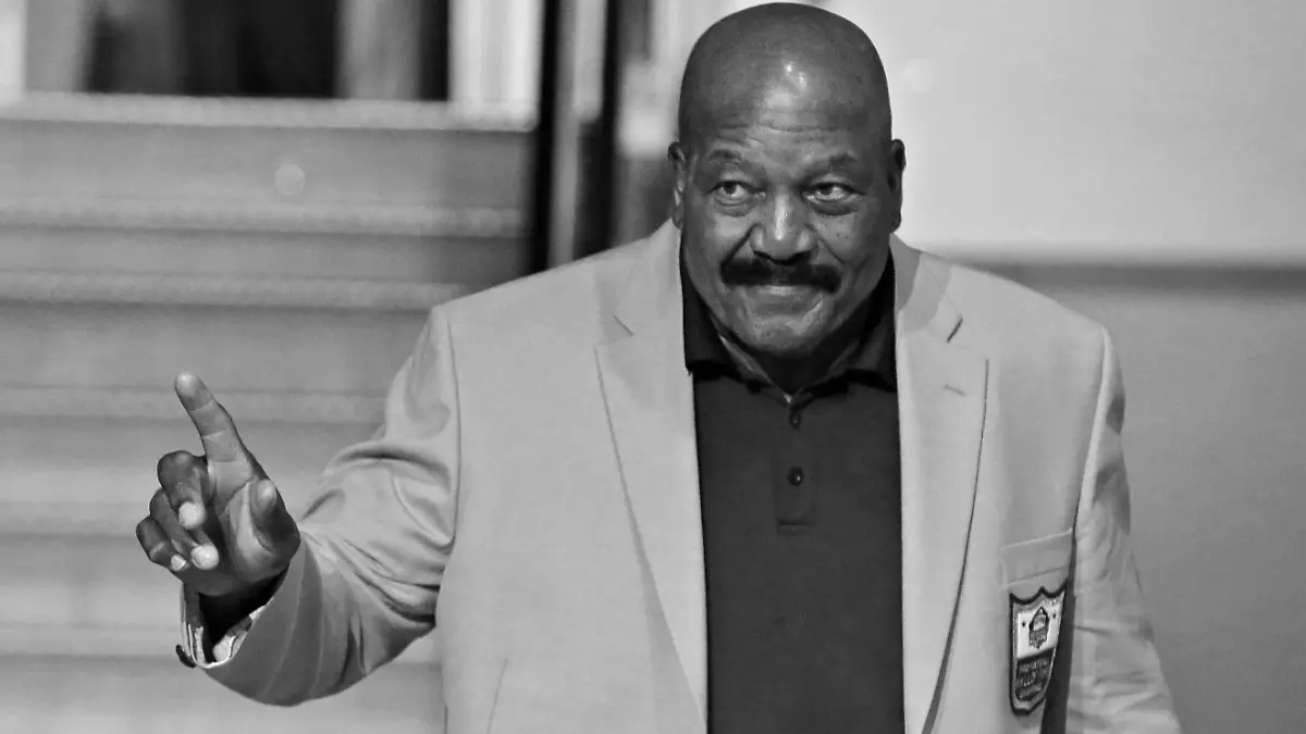 FILE - Jim Brown is introduced before the inaugural Pro Football Hall of Fame Fan Fest Friday, May 2, 2014, at the International Exposition Center in Cleveland. NFL legend, actor and social activist Jim Brown passed away peacefully in his Los Angeles home on Thursday night, May 18, 2023, with his wife, Monique, by his side, according to a spokeswoman for Brown's family. He was 87. (AP Photo/Mark Duncan, File)
