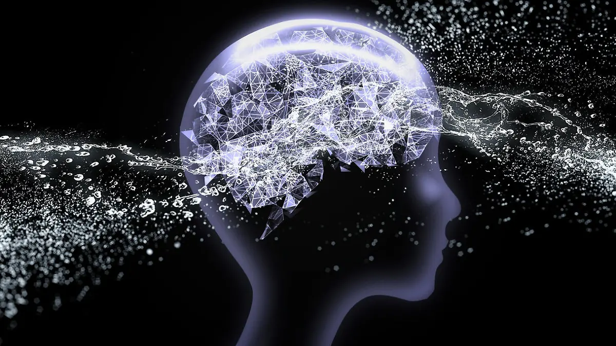 3D illustration of an abstract female profile splashing