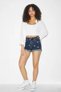Jeans-Shorts - geblümt