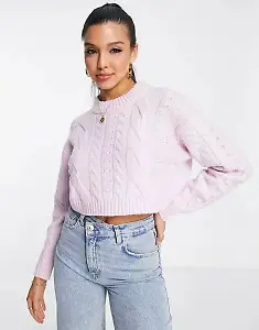 Miss Selfridge – Heritage – Grobstrick-Pullover in Flieder mit Zopfmuster