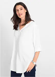 Weiße Tunikabluse mit V-Ausschnitt von Bonprix