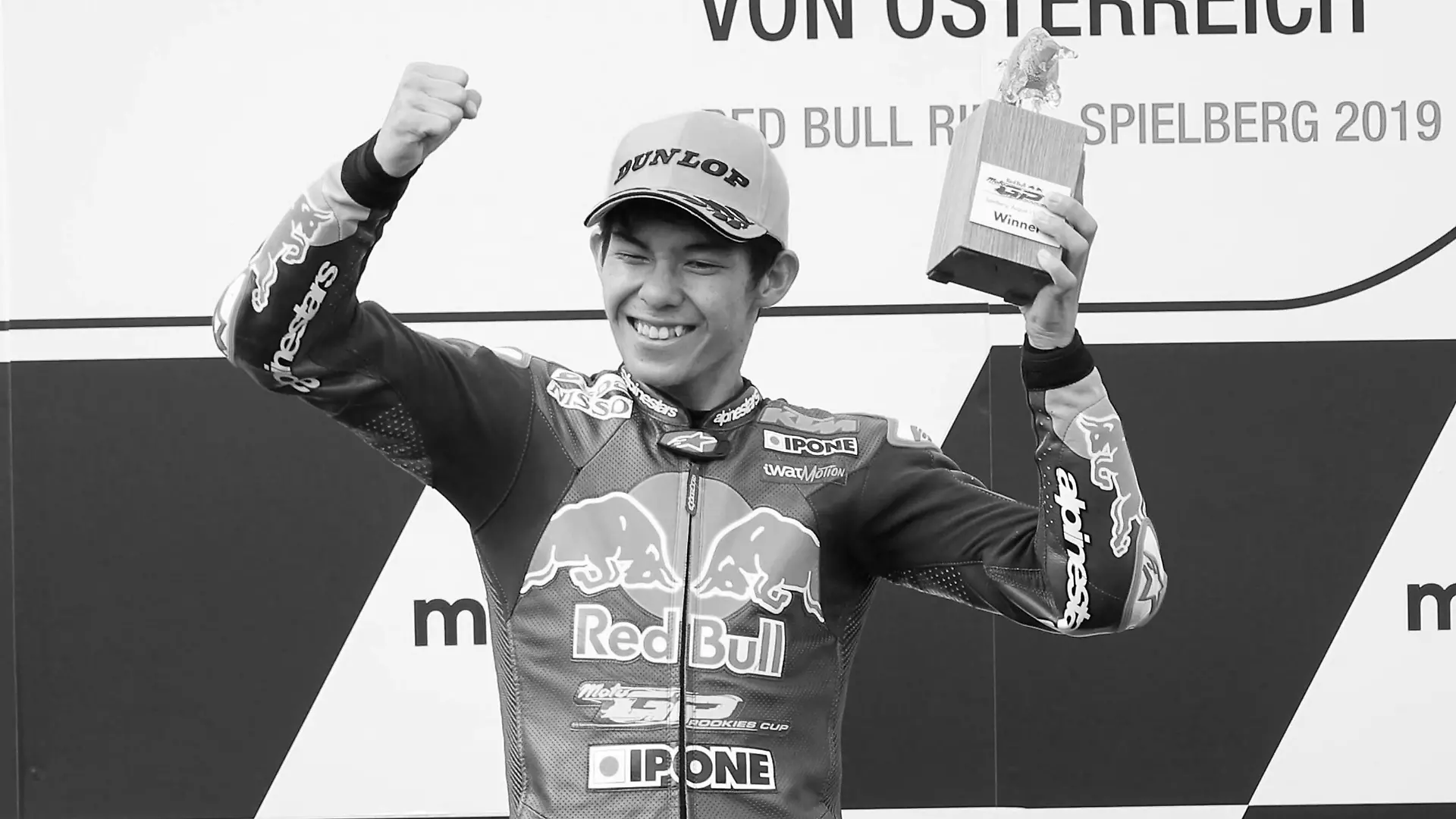 MOTORCYCLE - Austrian MotoGP 2019 SPIELBERG,AUSTRIA,11.AUG.19 - MOTORSPORTS, MOTORCYCLE - Red Bull MotoGP Rookies Cup, Grand Prix of Austria, Red Bull Ring. Image shows the rejoicing of Haruki Noguchi (JPN/KTM). PUBLICATIONxINxGERxHUNxONLY GEPAxpictures/xChristianxWalgram  