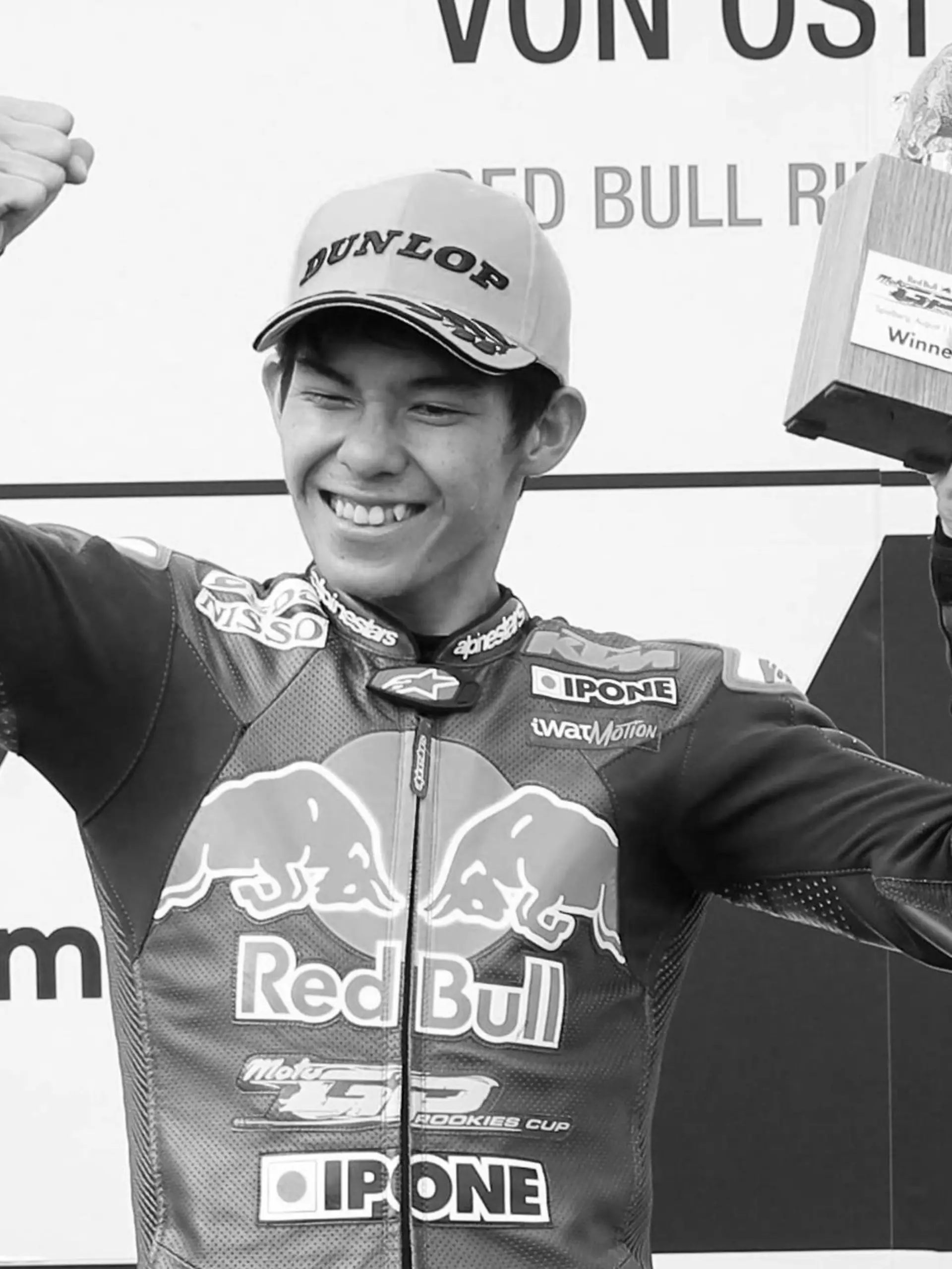 MOTORCYCLE - Austrian MotoGP 2019 SPIELBERG,AUSTRIA,11.AUG.19 - MOTORSPORTS, MOTORCYCLE - Red Bull MotoGP Rookies Cup, Grand Prix of Austria, Red Bull Ring. Image shows the rejoicing of Haruki Noguchi (JPN/KTM). PUBLICATIONxINxGERxHUNxONLY GEPAxpictures/xChristianxWalgram  