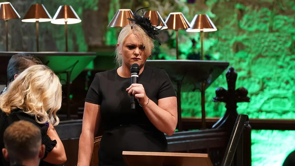 Hollie Dance, mother of Archie Battersbee, speaking during the funeral of her son at St Mary's Church, Prittlewell, Southend-on-Sea, Essex. The 12-year-old who was at the centre of a life-support treatment fight during the summer, died on August 6. Picture date: Tuesday September 13, 2022.