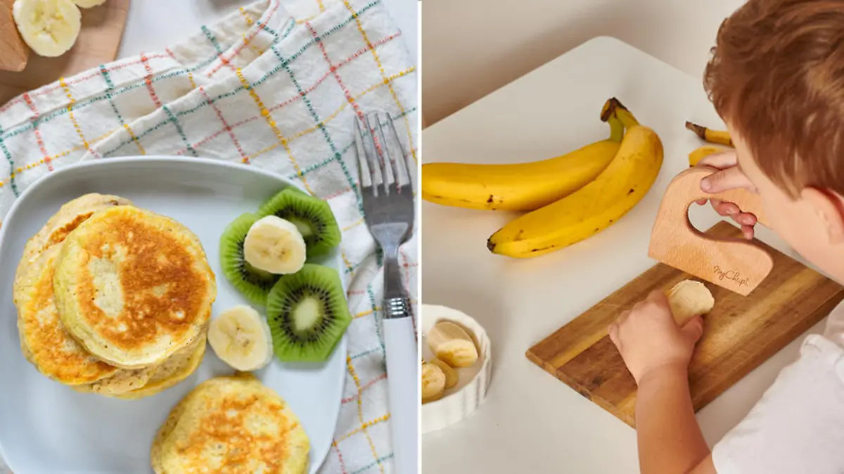 Pancakes - für den Teig schneiden die Kinder weiche Bananen selbst