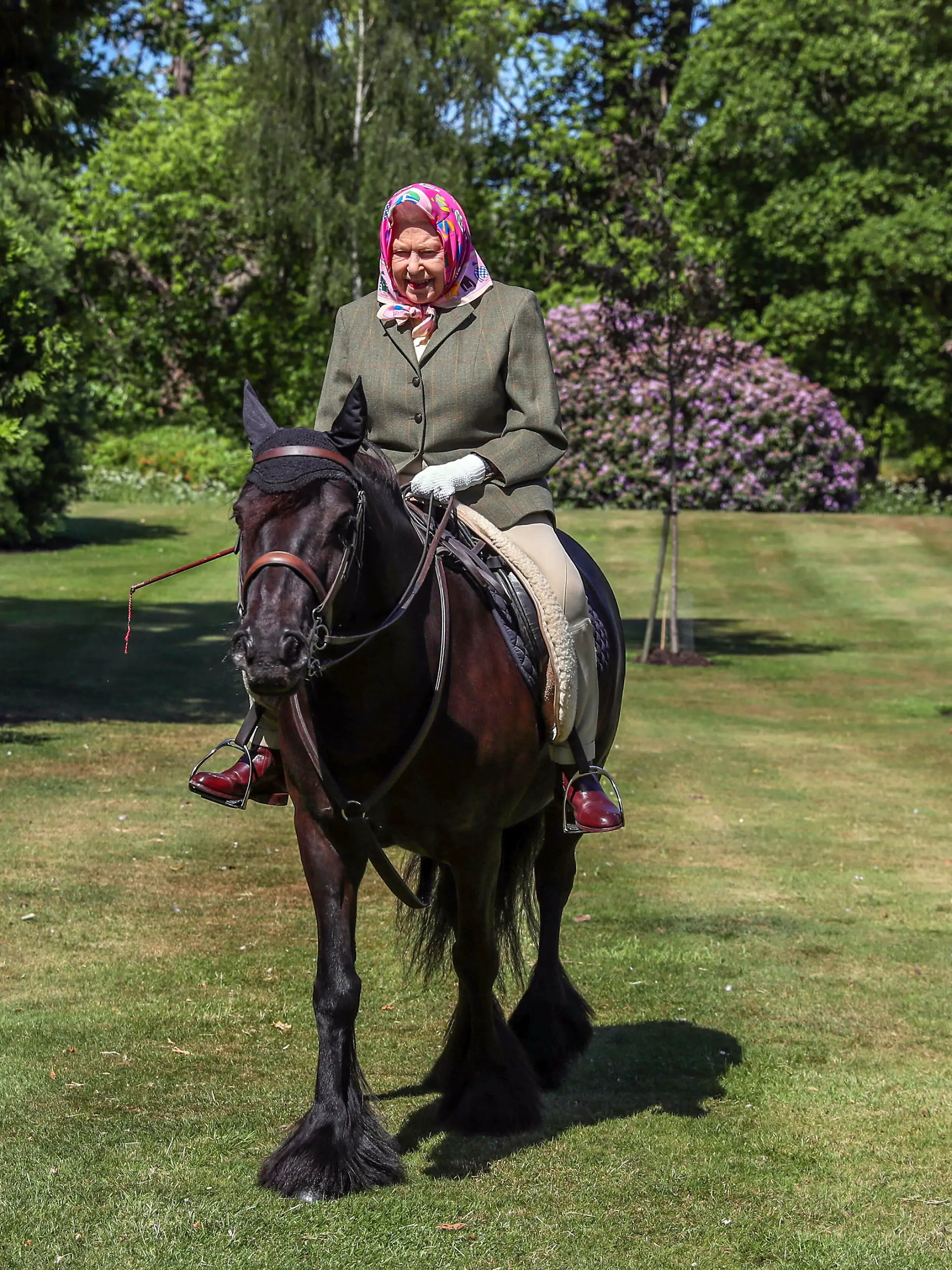Platinum Jubilee - interests. File photo dated 31/5/2020 of Queen Elizabeth II riding Balmoral Fern, a 14-year-old Fell Pony, in Windsor Home Park, close to Windsor Castle where she was in residence during the coronavirus pandemic. More than any other interest, horses and ponies have been the Queen's passion throughout her long life. Issue date: Sunday January 30, 2022. The monarch's love for the equine world is something she shared with her mother and she has been breeding and racing horses for more than 60 years. See PA story ROYAL Jubilee Interests. Photo credit should read: Steve Parsons/PA Wire URN:65015188