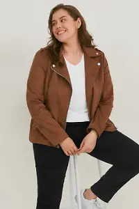 Bikerjacke aus Velourslederimitat (Große Größen)