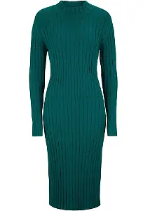 Tiefgrünes Rippstrick-Midikleid