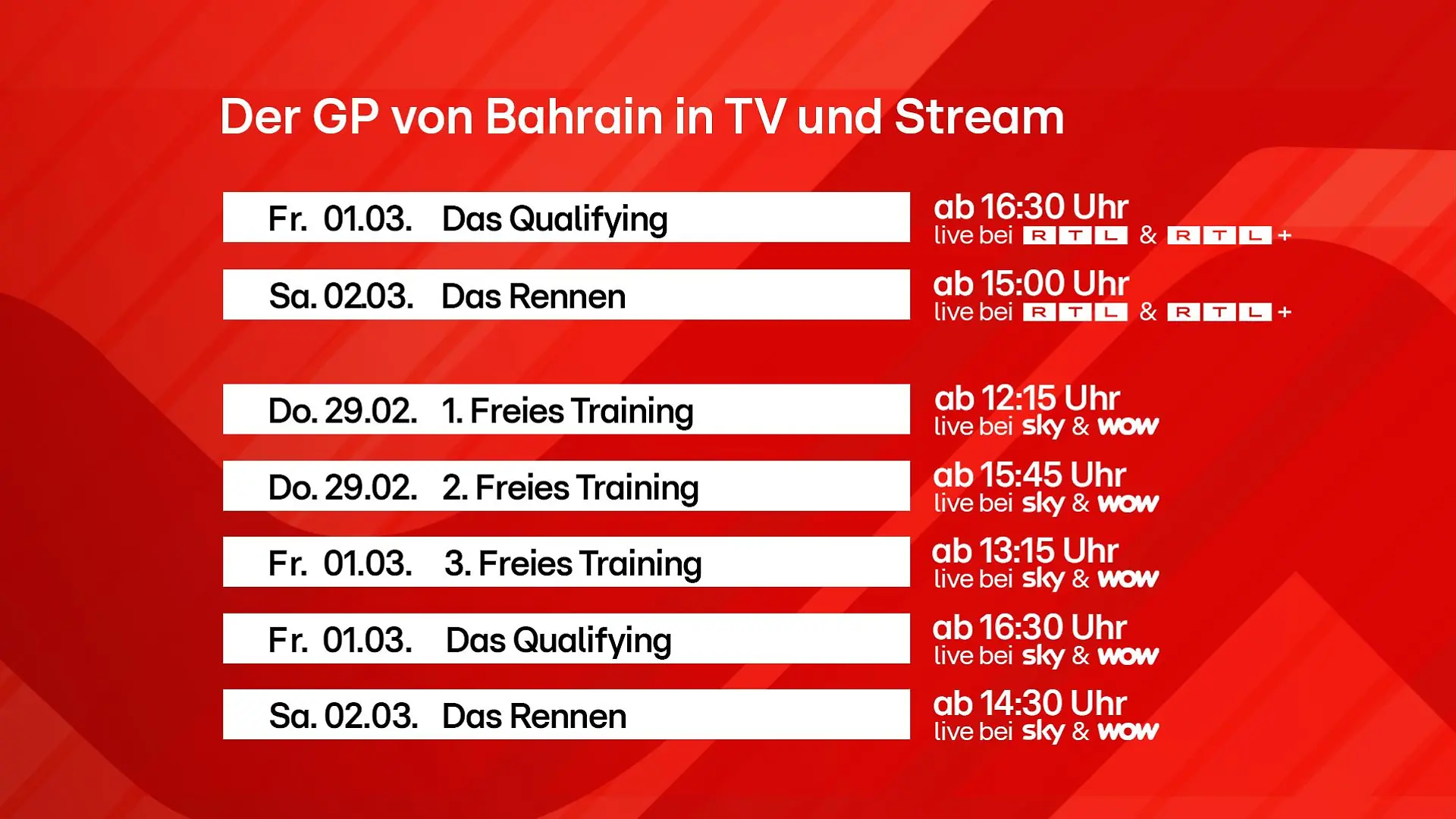 Formel 1 live bei RTL und Sky. SO übertragen wir das erste Grand-Prix-Wochenende des Jahres aus Bahrain