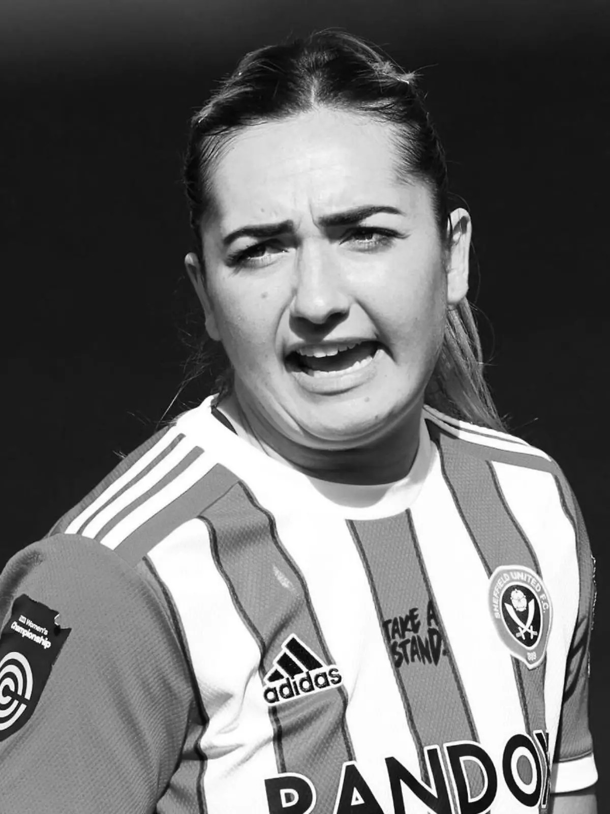Chesterfield, England, 26th March 2022. Maddy Cusack of Sheffield United during the The FA Women s Championship match at the Technique Stadium, Chesterfield. Picture credit should read: Darren Staples / Sportimage EDITORIAL USE ONLY. No use with unauthorised audio, video, data, fixture lists, club/league logos or live services. Online in-match use limited to 120 images, no video emulation. No use in betting, games or single club/league/player publications. SPI-1607-0084
