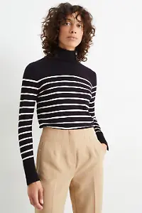Basic-Rollkragenpullover - gestreift von C&A