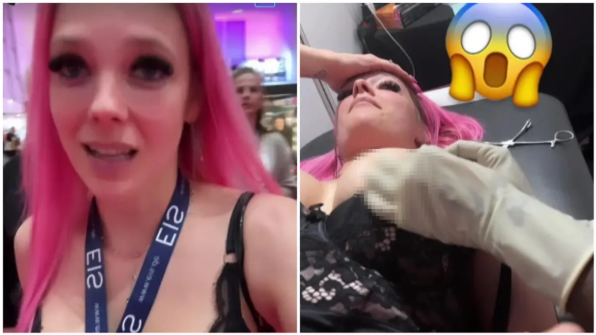Anne Wünsche lässt sich die Brustwarze piercen.