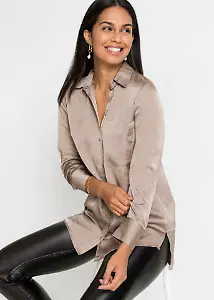 Bonprixs Satin-Longbluse mit recyceltem Polyester