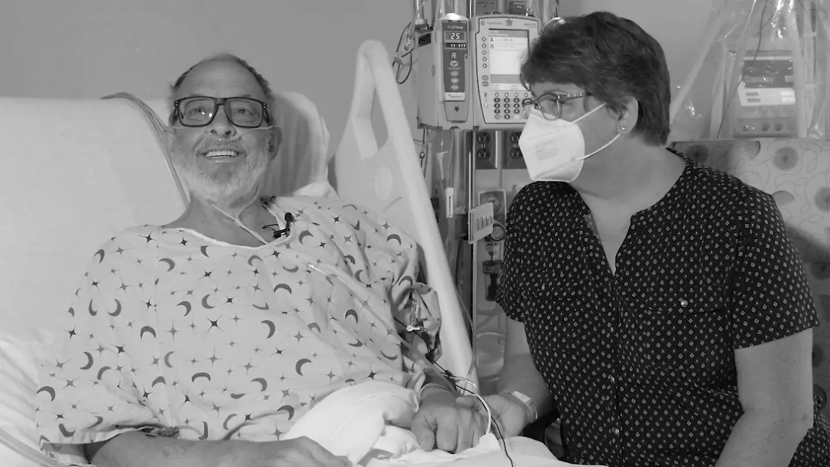 FILE - In this photo provided by the University of Maryland School of Medicine, Lawrence Faucette sits with wife, Ann, in the school's hospital in Baltimore, Md., in September 2023, before receiving a pig heart transplant. Lawrence Faucette, the second person to receive a transplanted heart from a pig has died, nearly six weeks after the highly experimental surgery, his doctors announced Tuesday, Oct. 31, 2023. (Mark Teske/University of Maryland School of Medicine via AP, File)