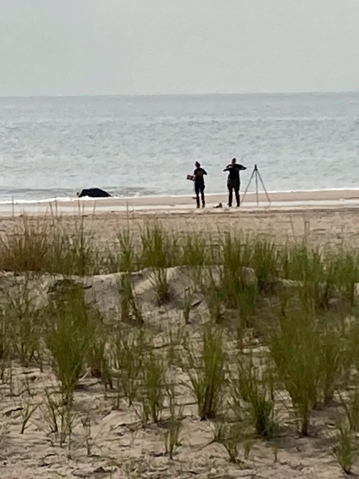 New York Police investigators examine a stretch of beach at Coney Island where three children were found dead in the surf, Monday, Sept. 12, 2022, in New York. Authorities believe the children may have been drowned by their mother. (AP Photo/Joseph Frederick)