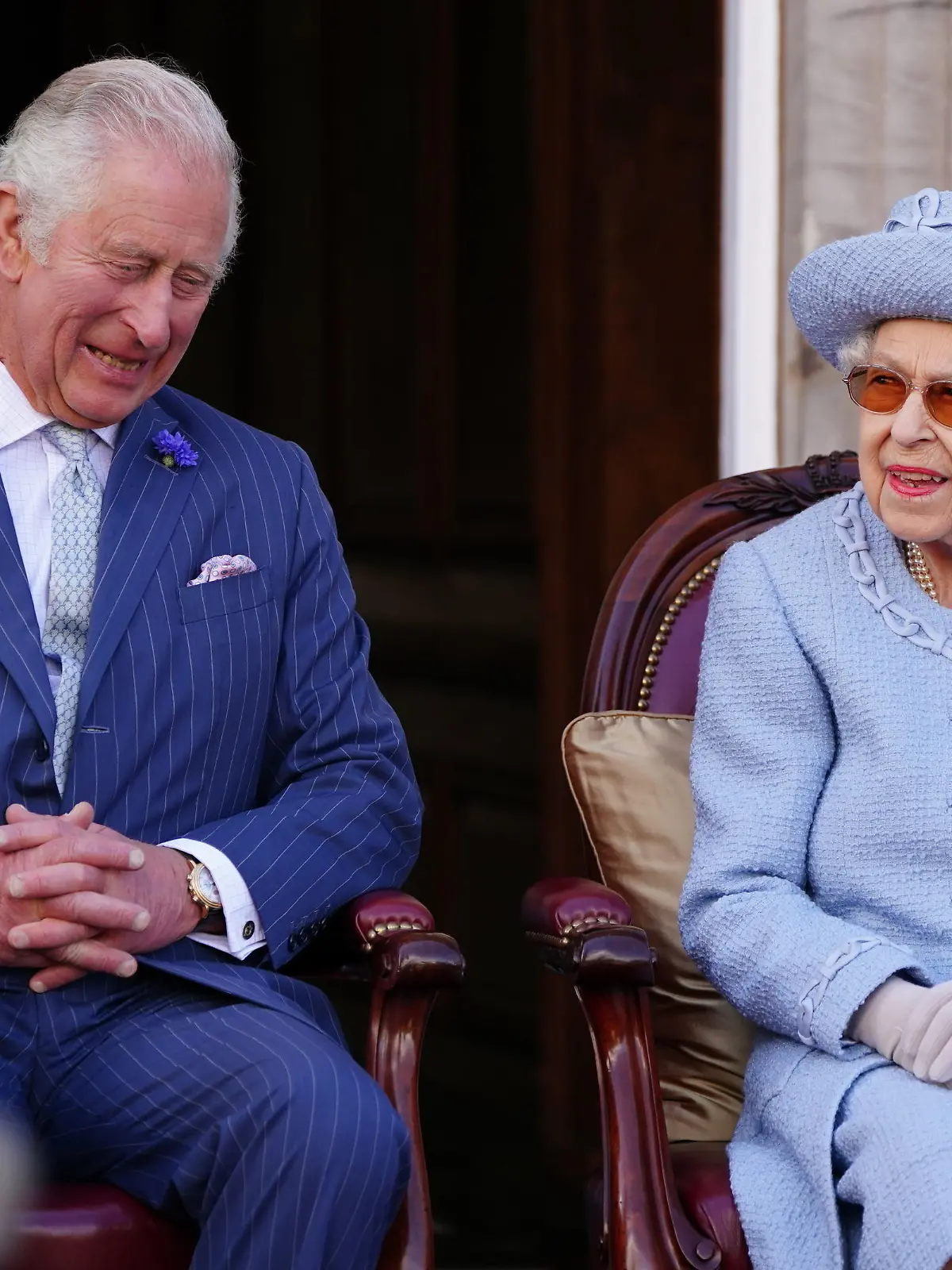 The Prince of Wales, known as the Duke of Rothesay when in Scotland and Queen Elizabeth II attending the Queen's Body Guard for Scotland (also known as the Royal Company of Archers) Reddendo Parade in the gardens of the Palace of Holyroodhouse, Edinburgh. Picture date: Thursday June 30, 2022., Credit:Avalon.red / Avalon