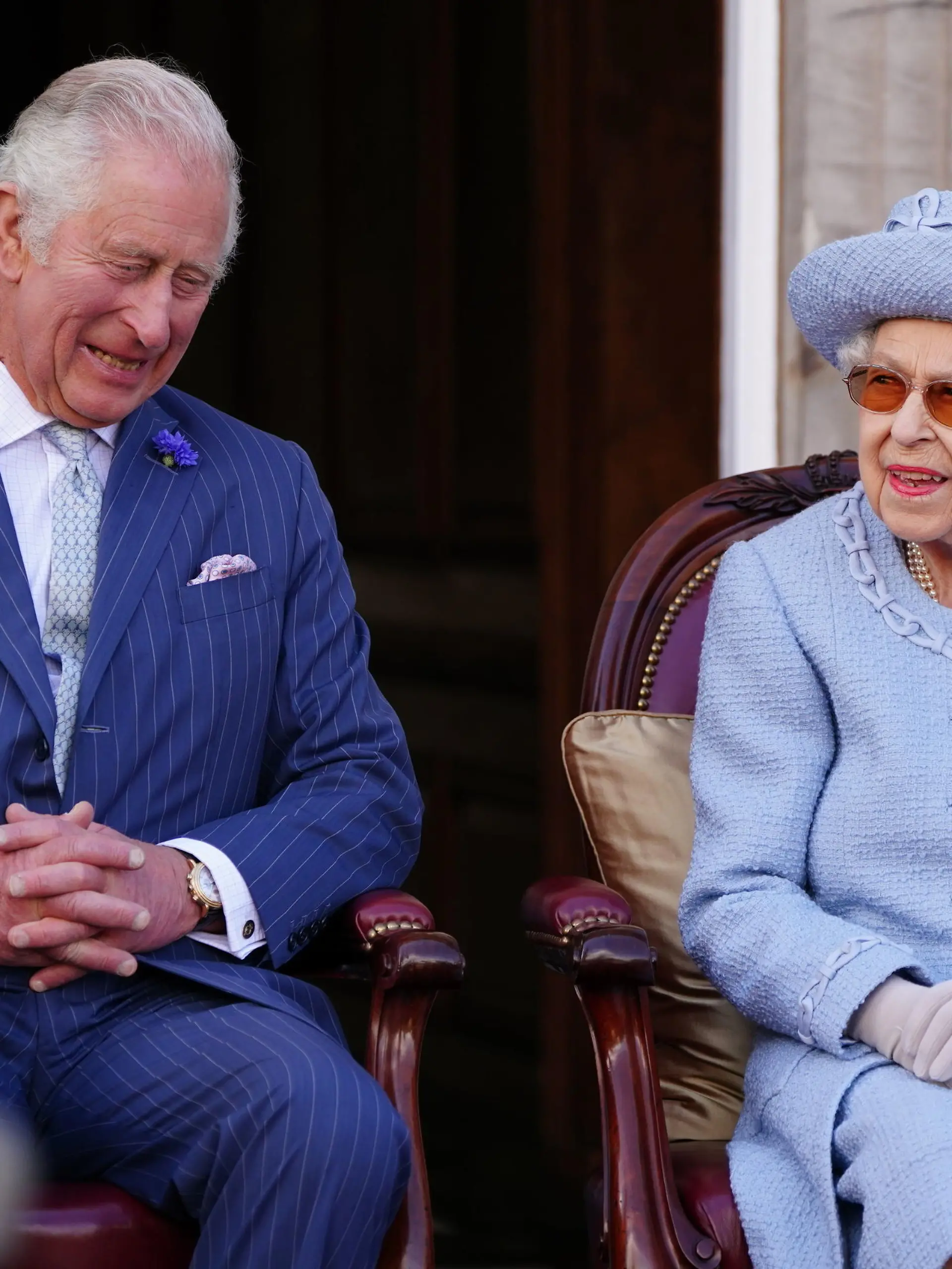The Prince of Wales, known as the Duke of Rothesay when in Scotland and Queen Elizabeth II attending the Queen's Body Guard for Scotland (also known as the Royal Company of Archers) Reddendo Parade in the gardens of the Palace of Holyroodhouse, Edinburgh. Picture date: Thursday June 30, 2022., Credit:Avalon.red / Avalon