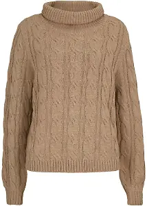Rollkragenpullover mit Zopfmuster
