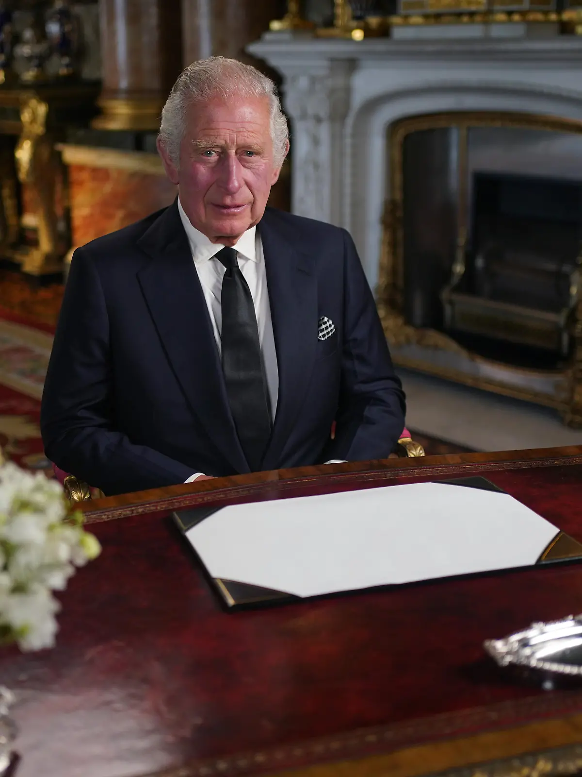 Queen Elizabeth II death. King Charles III delivers his address to the nation and the Commonwealth from Buckingham Palace, London, following the death of Queen Elizabeth II on Thursday. Picture date: Friday September 9, 2022. See PA story DEATH Queen. Photo credit should read: Yui Mok/PA Wire URN:68725061
