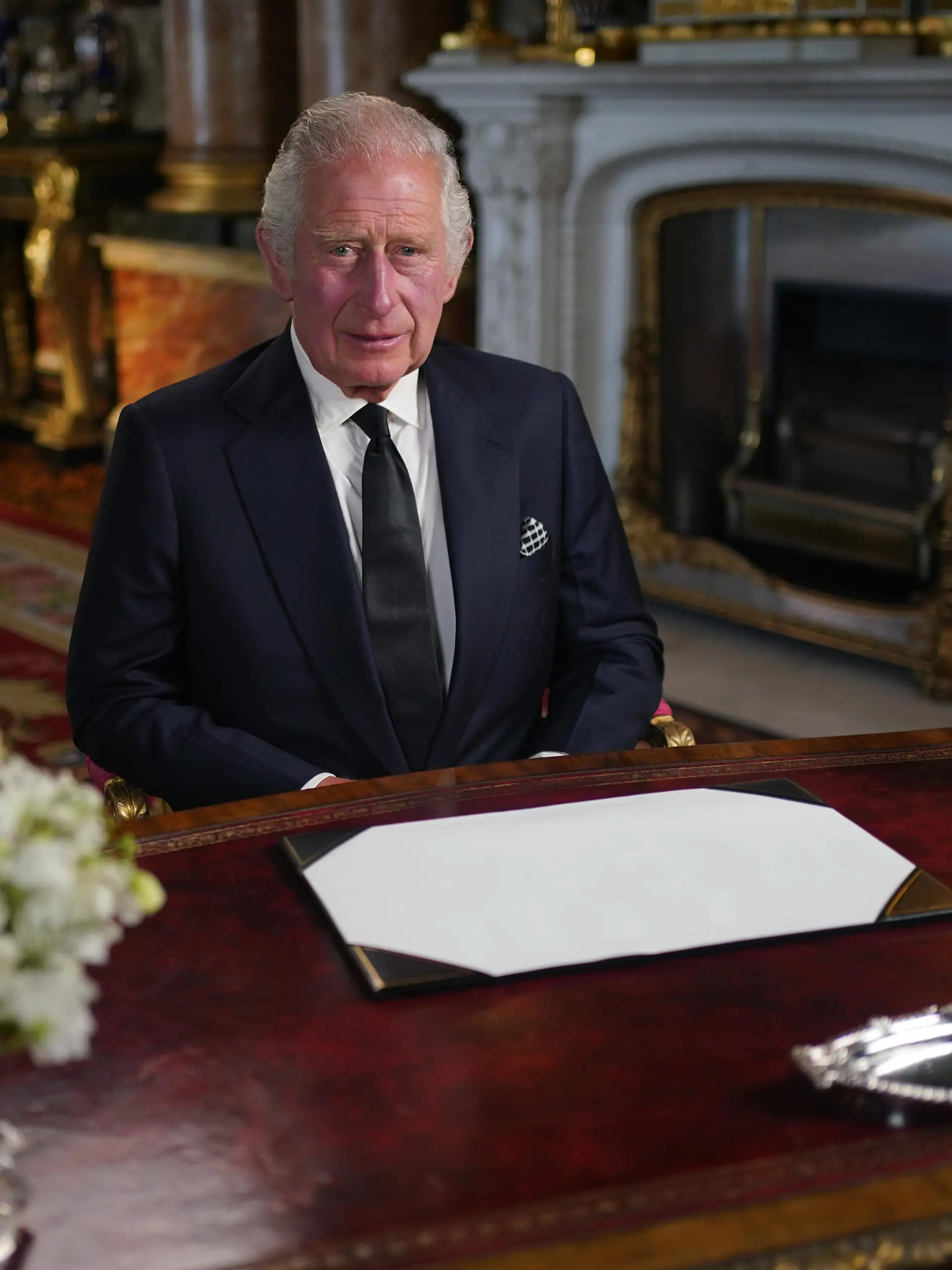 Queen Elizabeth II death. King Charles III delivers his address to the nation and the Commonwealth from Buckingham Palace, London, following the death of Queen Elizabeth II on Thursday. Picture date: Friday September 9, 2022. See PA story DEATH Queen. Photo credit should read: Yui Mok/PA Wire URN:68725061