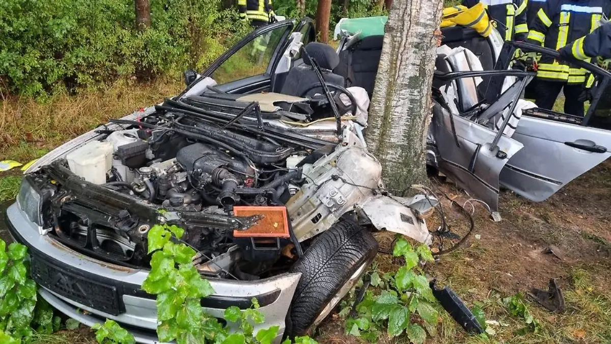 Unfallfahrzeug am Straßenbaum