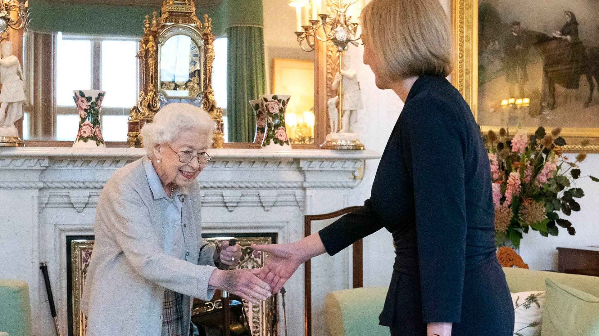 FILE - Britain's Queen Elizabeth II, left, welcomes Liz Truss during an audience at Balmoral, Scotland, where she invited the newly elected leader of the Conservative party to become Prime Minister and form a new government, Tuesday, Sept. 6, 2022. Queen Elizabeth II, Britain's longest-reigning monarch and a rock of stability across much of a turbulent century, died Thursday after 70 years on the throne. She was 96. (Jane Barlow/Pool Photo via AP, File)