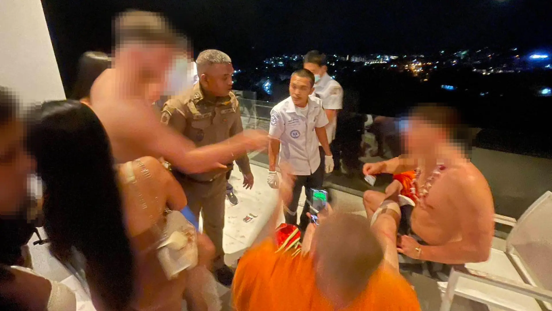 A sex party with Thai ladyboys and British tourists turned into 'World War Three' when the lads refused to pay, police said today.
The holidaymakers allegedly called the FIVE transgender escorts to their villa for a mass romp along with two other women on the island of Phuket, southern Thailand, in the early hours of Thursday morning, February 22.
But mid-way through there was allegedly a disagreement over prices - sparking chaotic scenes that woke up the whole street.
PACKAGE: Video, pictures, video stills, text