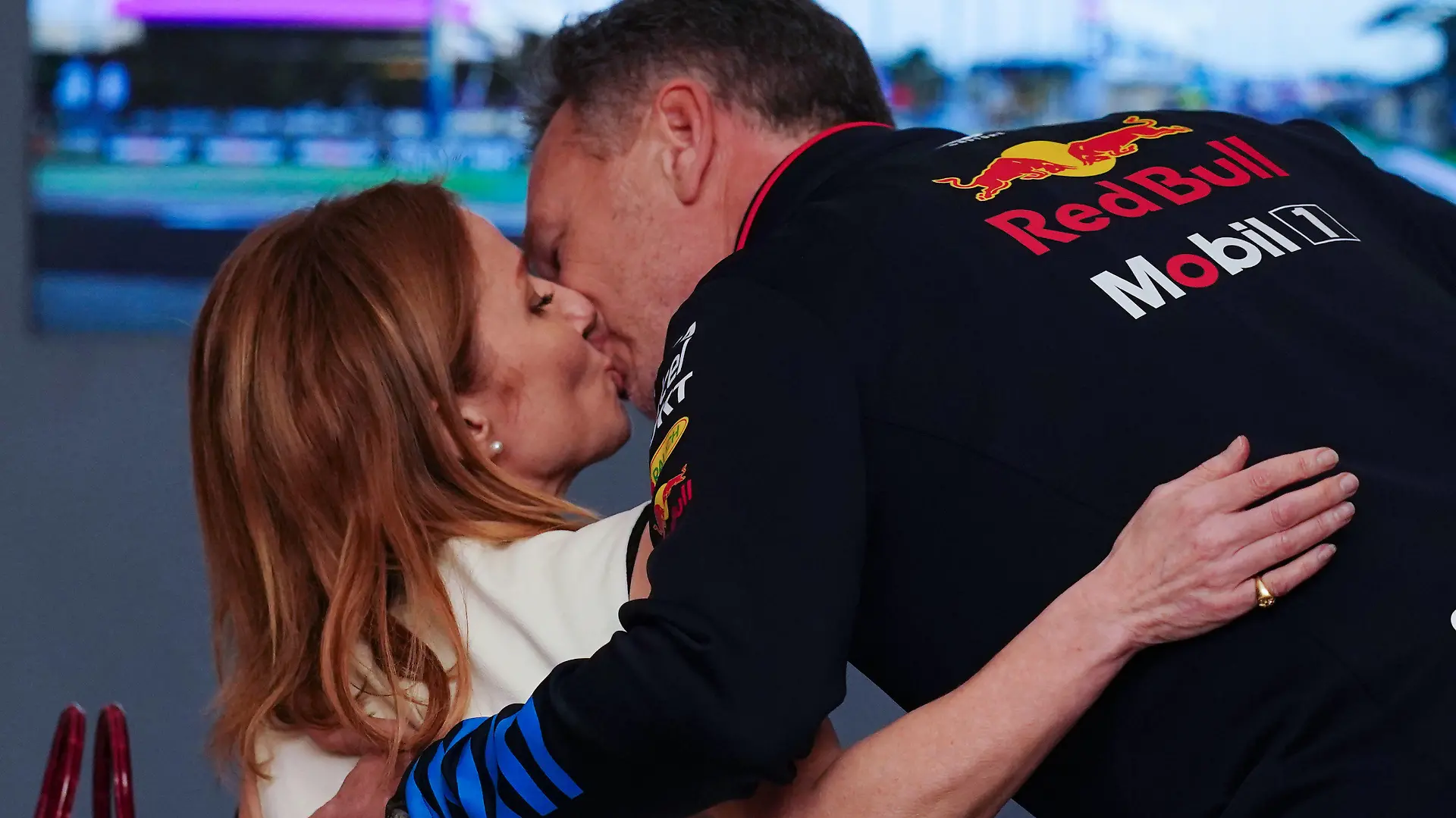 Christian and Geri Horner kiss before the Bahrain Grand Prix at the Bahrain International Circuit, Sakhir. Picture date: Saturday March 2, 2024. / action press