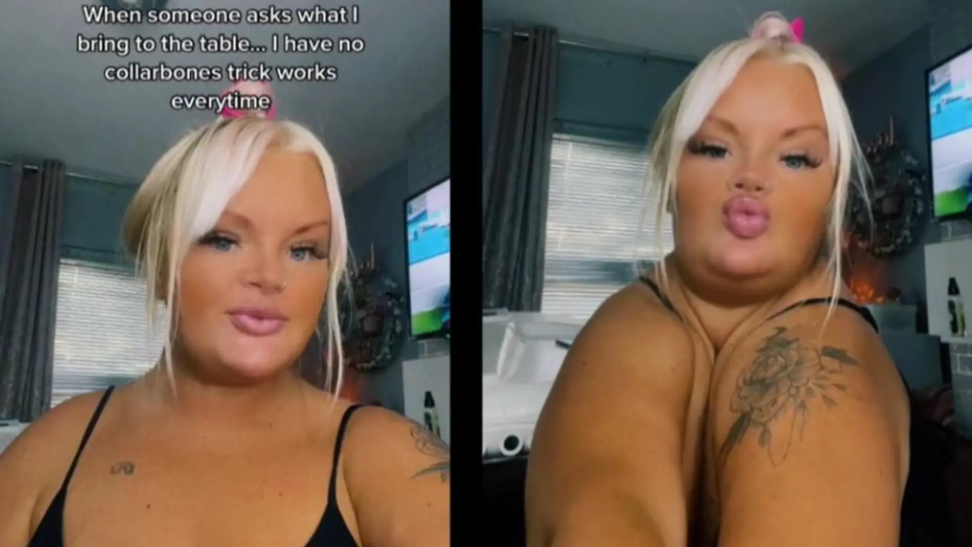 Danielle kann die Arme vor der Brust zusammen machen, ohne eine Lücke dazwischen.