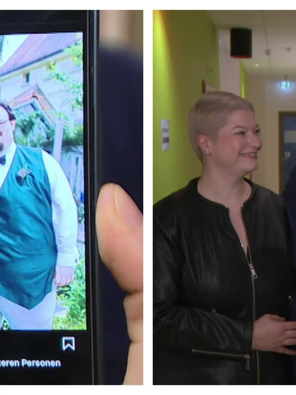 Bild von den beiden auf der Hochzeit und ein Bild von heute in einer Collage