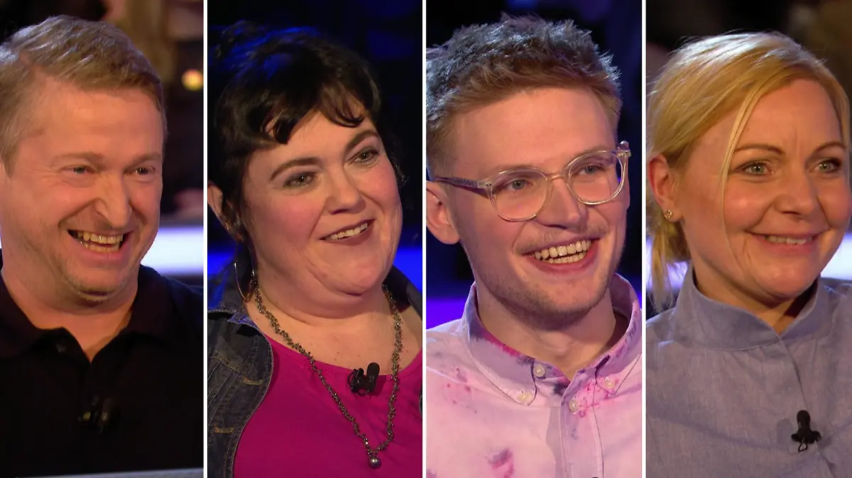 Das waren Günther Jauchs „Wer wird Millionär?“-Kandidaten am 4. März (v.l.n.r.): Thomas Strutz, Sonja Schmarbeck, Alexander Wilhelm und Cindy Schlobinsky