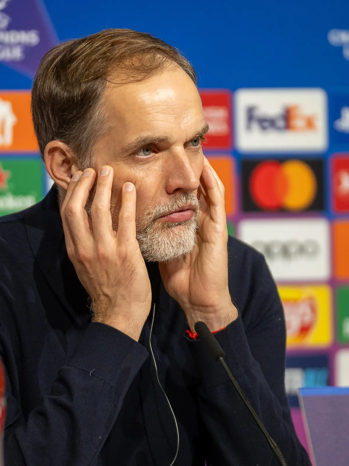 Thomas Tuchel FC Bayern Muenchen, Chef-Trainer, Pressekonferenz, GER, FC Bayern Muenchen FCB vs. Lazio Rome SSL, Fussball, UEFA Champions League, Achtelfinal Rueckspiel, Saison 2023/2024, 05.03.2024, DFB/DFL regulations prohibit any use of photographs as image sequences and/or quasi-video., GER, FC Bayern Muenchen FCB vs. Lazio Rome SSL, Fussball, UEFA Champions League, Achtelfinal Rueckspiel, Saison 2023/2024, 05.03.2024 Muenchen *** Thomas Tuchel FC Bayern Muenchen, Head Coach , Press conference, GER, FC Bayern Muenchen FCB vs Lazio Rome SSL , Football, UEFA Champions League, Round of 16 second leg, 2023 2024 season, 05 03 2024, DFB DFL regulations prohibit any use of photographs as image sequences and or quasi video , GER, FC Bayern Muenchen FCB vs Lazio Rome SSL , Football, UEFA Champions League, Round of 16 second leg, 2023 2024 season, 05 03 2024 Muenchen Copyright: xEibner-Pressefoto/SaschaxWaltherx EP_EER