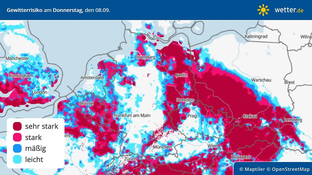 Gewitterrisiko am Donnerstag, 8. September in Deutschland