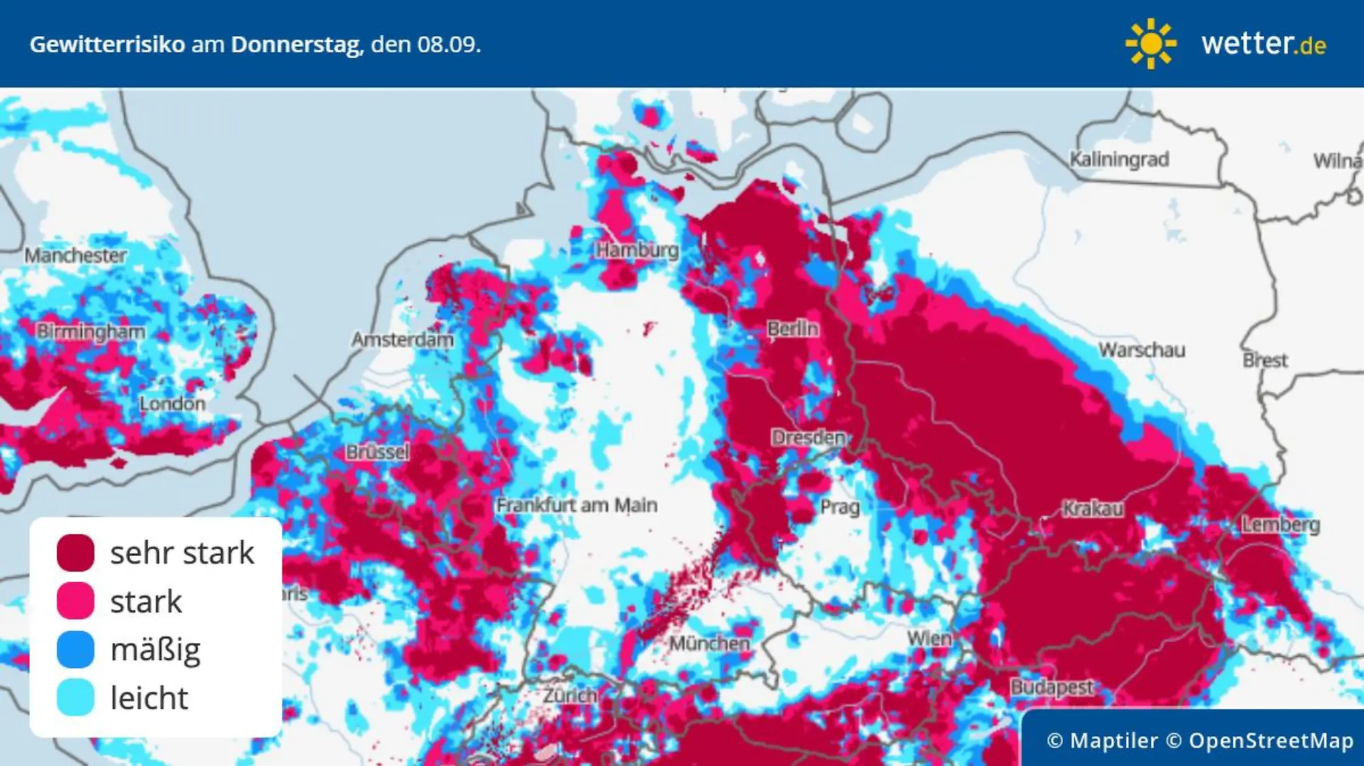 Gewitterrisiko am Donnerstag, 8. September in Deutschland