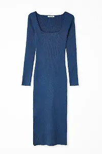 Midikleid mit Schlitz und U-Ausschnitt