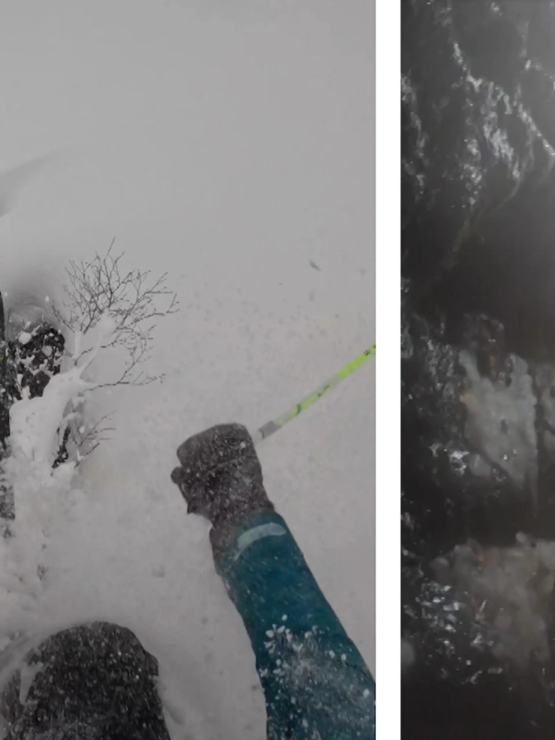 Sean Toms fährt mit seinen Skiern durch die japanischen Berge. Doch plötzlich bricht der Schnee unter ihm weg und er stürzt mehrere Meter tief in ein Loch. Die unglaublichen Bilder seht ihr im Video.